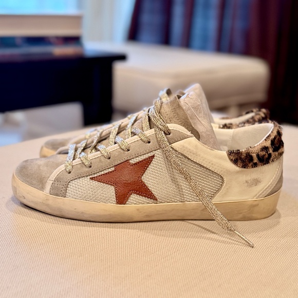 GOLDEN GOOSE | Super-Star with Leopard Print Calf Hair Heel + Burnt Orange Star - Picture 8 of 14